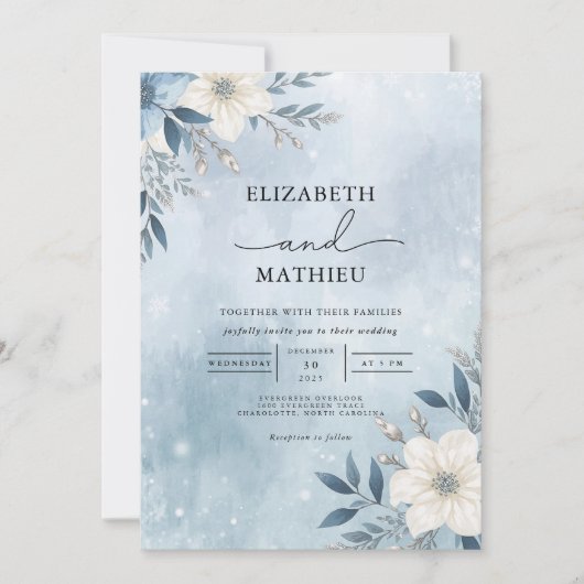 Frosty Blue Branch Bloom Wedding Einladung (Vorderseite)