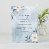 Frosty Blue Branch Bloom Wedding Einladung (Stehend Vorderseite)