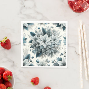 Frosty Blue Christmas Poinsettia Découpage Napkins Serviette