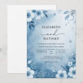 Frosty Blue Floral Bloom Wedding Einladung (Vorne/Hinten)