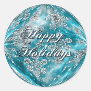 Frosty Blue Snowflake Bubble Holiday Runder Aufkleber