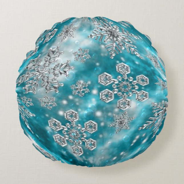 Frosty Blue Snowflake Bubble Throw Kissen (Vorderseite)