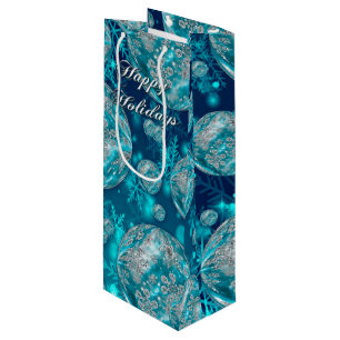 Frosty Blue Snowflake Bubbles Holiday Geschenktüte Für Weinflaschen