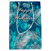 Frosty Blue Snowflake Bubbles Holiday Mittlere Geschenktüte (Vorderseite)