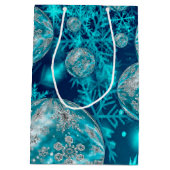 Frosty Blue Snowflake Bubbles Holiday Mittlere Geschenktüte (Rückseite)