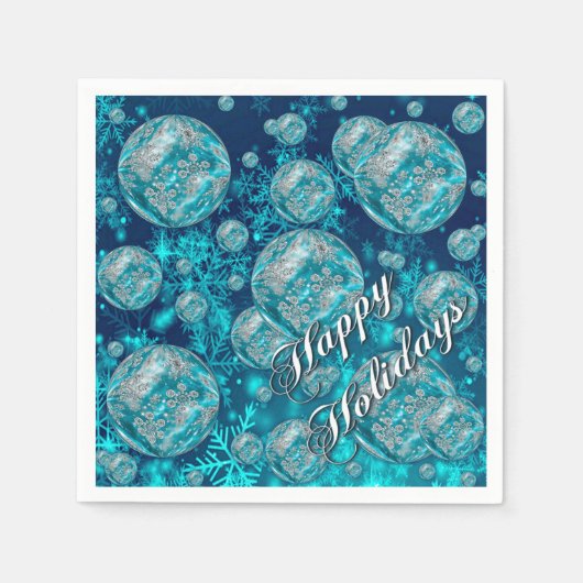 Frosty Blue Snowflake Bubbles Holiday Napkins Serviette (Vorderseite)