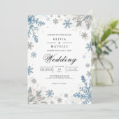 Frosty Blue Snowflake Romance Wedding Einladung (Stehend Vorderseite)