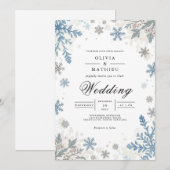 Frosty Blue Snowflake Romance Wedding Einladung (Vorne/Hinten)