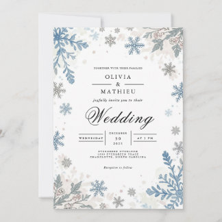 Frosty Blue Snowflake Romance Wedding Einladung