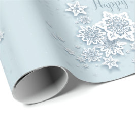 Frosty Blue Snowflakes Happy Holidays Geschenkpapier