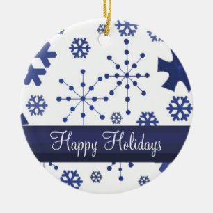 Frosty Blue Snowflakes Keramikornament