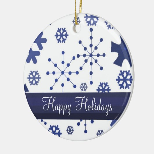 Frosty Blue Snowflakes Keramikornament (Links)