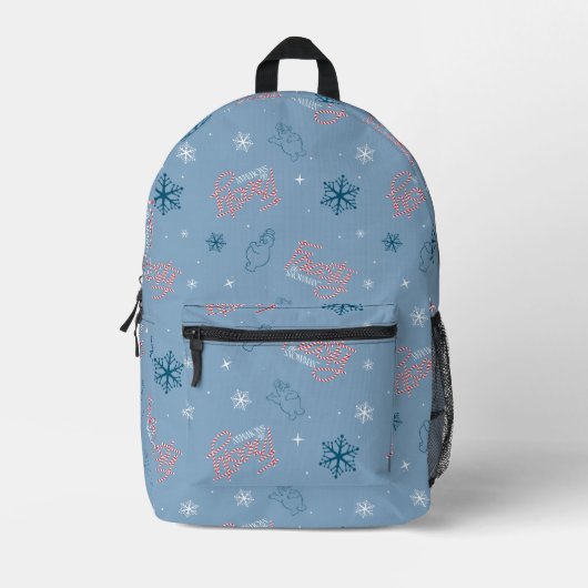 Frosty Blue Snowman Fake Pattern Bedruckter Rucksack (Vorderseite)