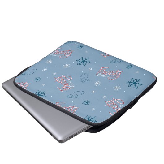 Frosty Blue Snowman Fake Pattern Laptopschutzhülle (Vorne Knopf)