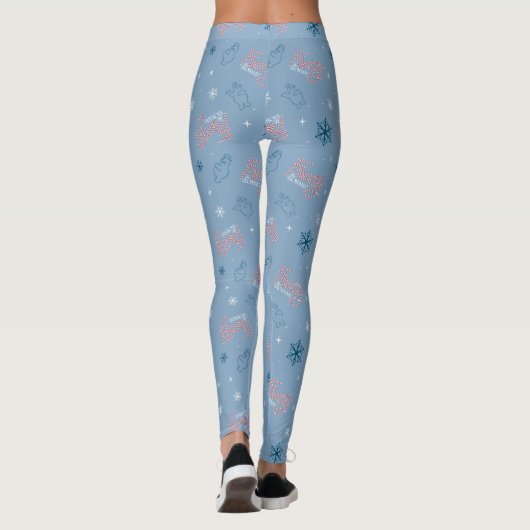 Frosty Blue Snowman Fake Pattern Leggings (Rückseite)