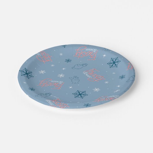 Frosty Blue Snowman Fake Pattern Pappteller (Schrägansicht)