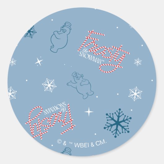 Frosty Blue Snowman Fake Pattern Runder Aufkleber (Vorderseite)
