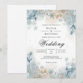 Frosty Blue Winter Blüh Wedding Einladung (Vorne/Hinten)