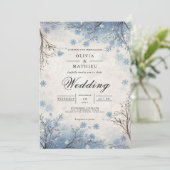Frosty Blue Winter Branch Wedding Einladung (Stehend Vorderseite)