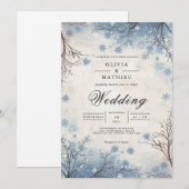 Frosty Blue Winter Branch Wedding Einladung (Vorne/Hinten)