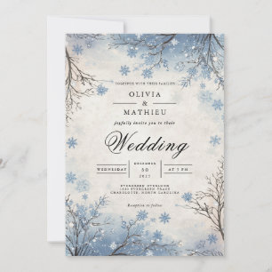 Frosty Blue Winter Branch Wedding Einladung