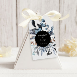 Frosty Blue Winter Floral Monogram Wedding Geschenkanhänger