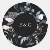 Frosty Blue Winter Floral Monogram Wedding Runder Aufkleber (Vorderseite)