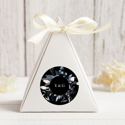 Frosty Blue Winter Floral Monogram Wedding Runder Aufkleber