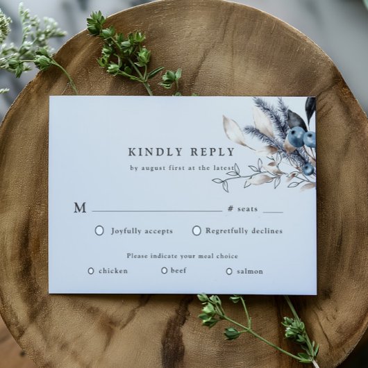 Frosty Blue Winter Floral UAWG Response Card RSVP Karte