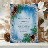 Frosty Blue Winter Pinecone Wedding Einladung
