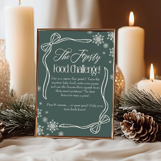 Frosty Bow Green Baby Food Challenge Game Sign Einladung