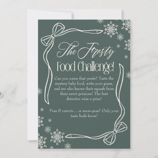 Frosty Bow Green Baby Food Challenge Game Sign Einladung (Vorderseite)