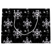 Frosty Elegance Snowflake Splendor Schwarzes Weihn Große Geschenktüte (Vorderseite)