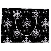 Frosty Elegance Snowflake Splendor Schwarzes Weihn Große Geschenktüte (Rückseite)