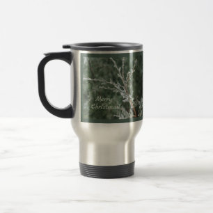 Frosty Evergreen Branch Frohe Weihnachten Reisebecher
