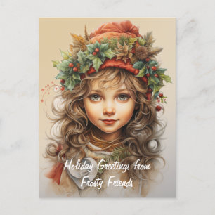 Frosty Friends Gruß Custom Niedlich Winter Girl Postkarte
