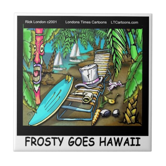 Frosty Goes Hawaii Funny Christmas Fliese (Vorderseite)