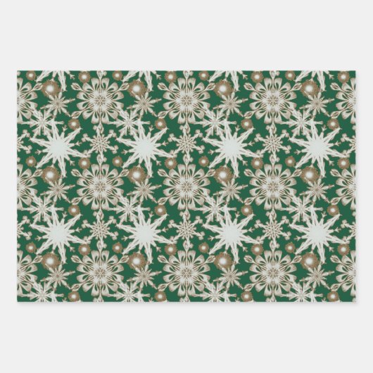 Frosty Gold beschnittene Schneeflocken Wrapping Pa Geschenkpapier Set (Vorderseite 2)