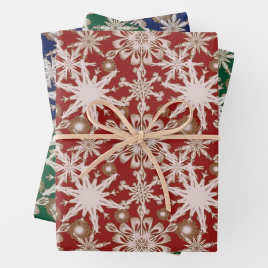 Frosty Gold beschnittene Schneeflocken Wrapping Pa Geschenkpapier Set (Beispiel)