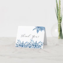 Frosty Grey Blue Floral Wedding Danke Cards