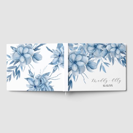 Frosty Grey Blue Floral Wedding Gästebuch (Voll)