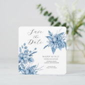 Frosty Grey Blue Floral Wedding Save The Date (Stehend Vorderseite)