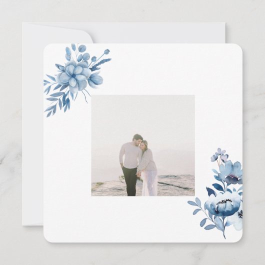 Frosty Grey Blue Floral Wedding Save The Date (Rückseite)
