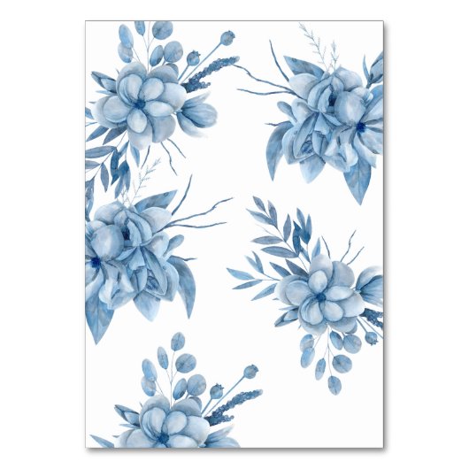 Frosty Grey Blue Floral Wedding Tischnummer (Rückseite)