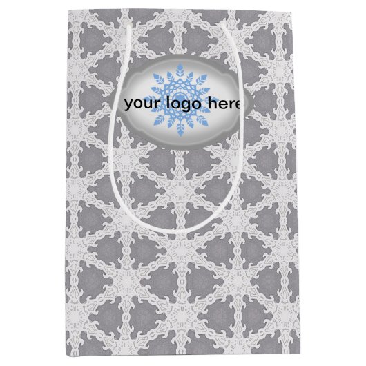 Frosty Grey White Grid Mittlere Geschenktüte (Vorderseite)