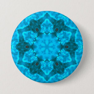 Frosty Ice Blue Snowflake Kaleidoscope Muster Button