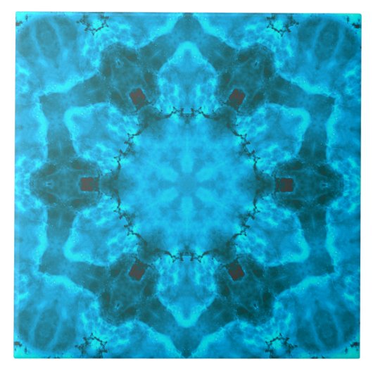 Frosty Ice Blue Snowflake Kaleidoscope Muster Fliese (Vorderseite)