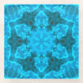 Frosty Ice Blue Snowflake Kaleidoscope Muster Glasuntersetzer (Vorderseite)