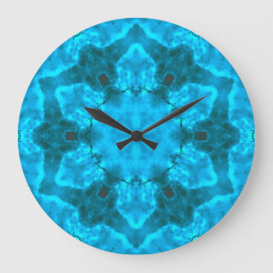 Frosty Ice Blue Snowflake Kaleidoscope Muster Große Wanduhr