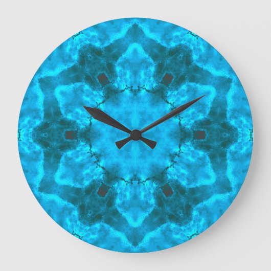 Frosty Ice Blue Snowflake Kaleidoscope Muster Große Wanduhr (Vorderseite)